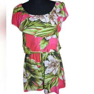 Pretty in Pink Hawaiian Tropical Floral Romper - Size L